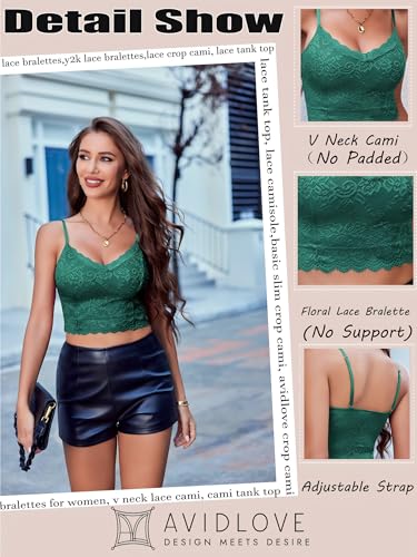 Image of Avidlove Lace Bralette for Women Spaghetti Strap Tank Top V Neck Slim Basic Camisoles