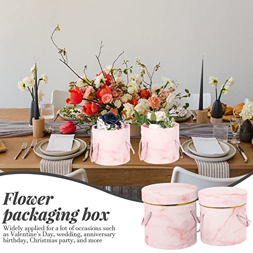 Flower Packaging Paper Box Round Florist Box Cylindrical Flower Paper Gift Box Flower Arrangement Flowery Hat 2Pcs For Wedding Bridal Bouquet Decoration Pink #TOP3