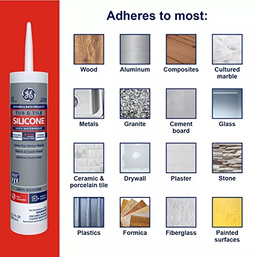 GE Sealants & Adhesives GE612 Tub & Tile Silicone 1 Sealant, 10.1oz, Clear (Pack of 3)