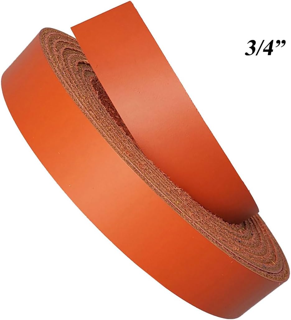 1.25 Inch Wide Orange Leather Strips - Latigo Leather Straps up to 96 Inch Long – 6-7 oz. (2.4 – 2.8 mm) Latigo Leather Strips by Pitka Leather (1.25" x 84")