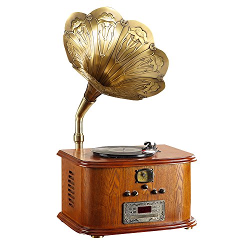 Gramophone Retro-Vintage antike großes Horn neues Holz Wohnzimmer europäischen klassischen Retro-Vinyl-Plattenspieler elektrische MLG56111