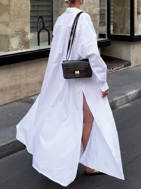 Image of UOOZEE Women's Long Sleeve Maxi Shirt Dress Button Down Side Slit Loose Flowy Vacation Sundress