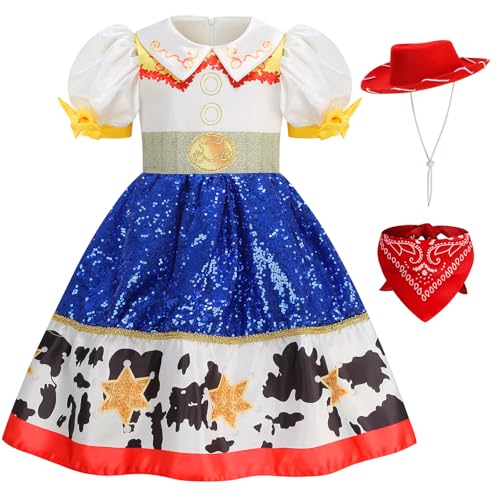 Disfraz de vaquera para niña con vestido de lentejuelas y sombrero