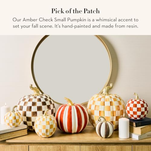 Image of MACKENZIE-CHILDS Resin Pumpkin, Small, Golden-Yellow-and-White Amber Check