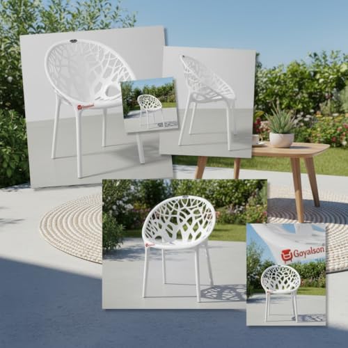 Image of GOYALSON Plastic Web Designer Chair (Jali) - Outdoor Chair Without Armrests, Gloss Finish, Suitable for Home, Office, and Restaurant Use, Weight Capacity 150 kg (4, Crystal White, Standard)
