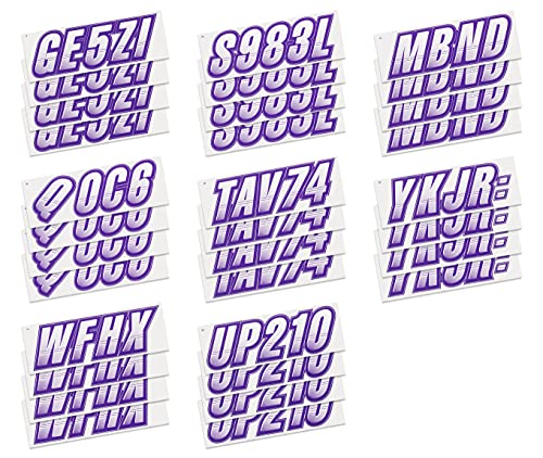 Image of STIFFIE Techtron White /Purple 3 inch Boat & PWC Registration Decals • Numbers Letters Stickers