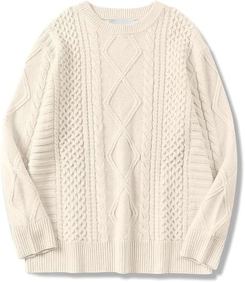 Woven Oversized Knit Sweater Solid Vintage Pullover Sweater Unisex Crewneck Knitted Tops