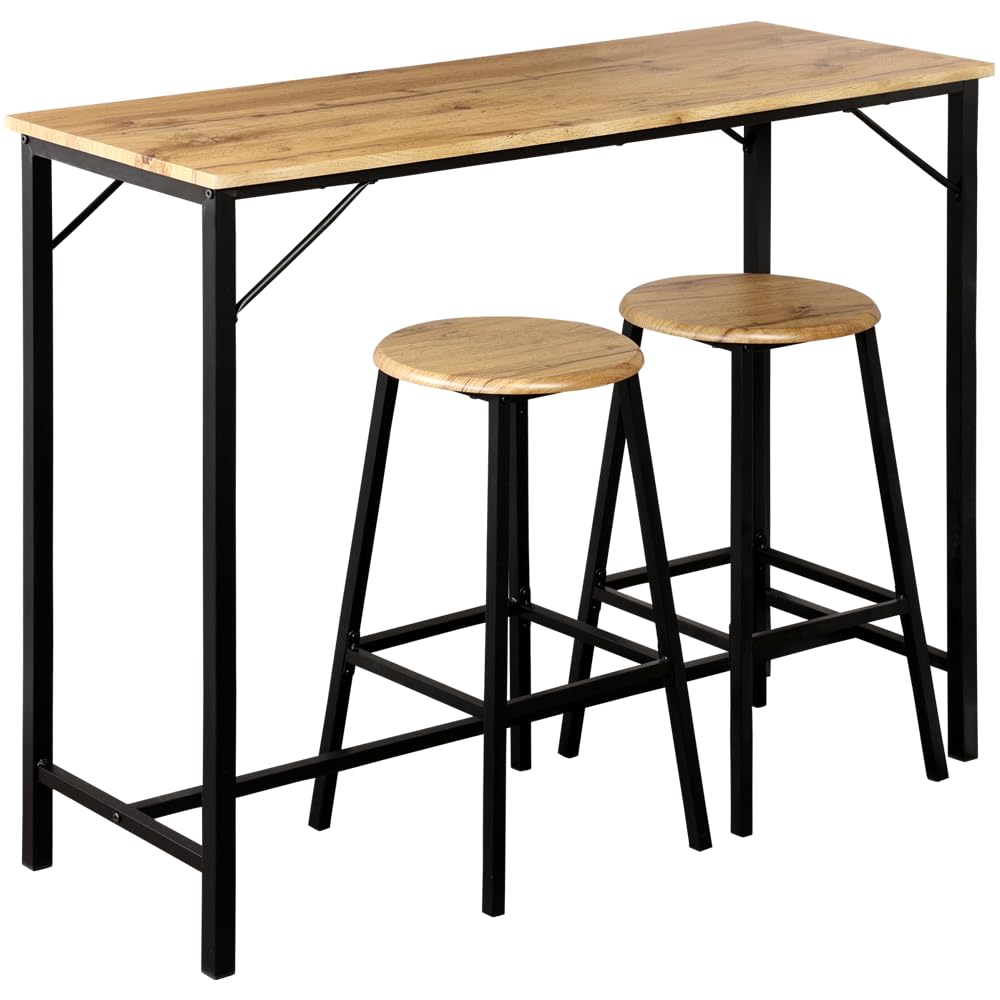 Kesper | Küchenbar 3-teilig | Tisch & 2 Hocker | Metallgestell | FSC®-Faserplatte Eiche-Optik | Platzsparend & stabil | Tisch 110×40×88 cm | 1597813