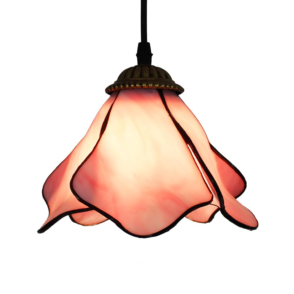 Chao Zan Vintage Tiffany-Style Pendant Light, Pink Glass Shade, Decorative Hanging Lamp for Living Room, Bedroom, Corridor, E27 Chandelier Lights (Figure: B)