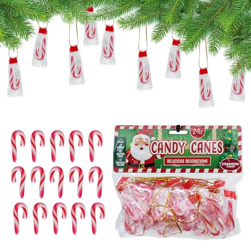 Mini Zuckerstangen Baumanhänger essbar Erdbeer Geschmack - 24 Stück...