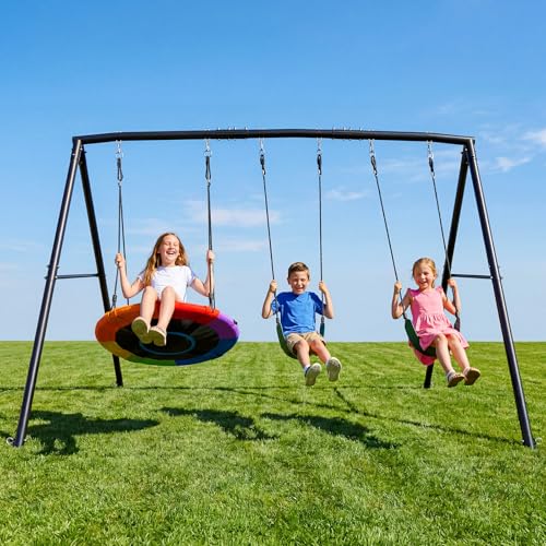 Hapfan Heavy Duty Metal Swing Set with Saucer