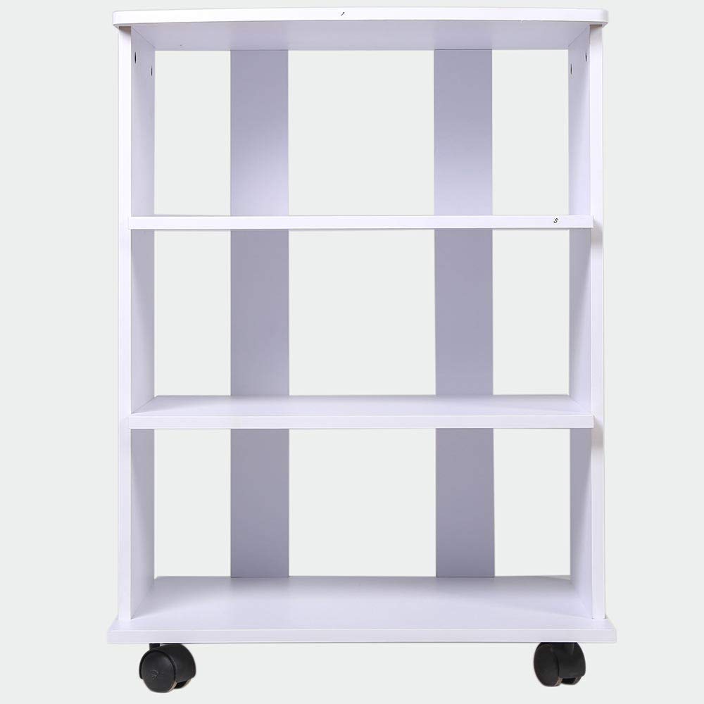 BAKAJI Mobile TV in Legno MDF con 3 Ripiani Porta Console Videogiochi DVD e 4 Ruote Mobiletto Carrello Porta Televisore Design Moderno Dimensione 60 x 45 x 80,5 cm (Bianco)