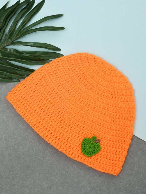 Image of Handmade Knitted Self Design Woolen Beanie Cap for Kids - White & Red 6-12 M | Winter Cap for Baby | FUNCAP56-6-12 M