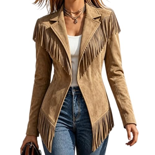 Faux Suede Jacket Women Vintage Leather Fringe Jacket Western Cowgirl Coats - image 2