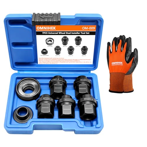 22800 7PCS Universal Wheel Stud Installer Tool Set M12x1.25/1.5/1.75 M14x1.5 7/16 & 1/2 UNF Hub Bolt Installer with Bearing Nut Heavy Duty Auto Repair Kit for Cars & Light Trucks With tool box