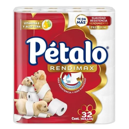 Pétalo Rendimax Papel Higiénico, 32 Rollos, Vitamina E, Aloe Vera