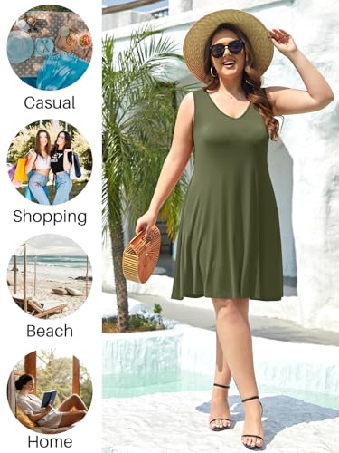 Image of BELAROI Women Casual Summer Beach Dresses Plus Size Sundress V Neck Pockets Swing Tank Dress Cover Ups