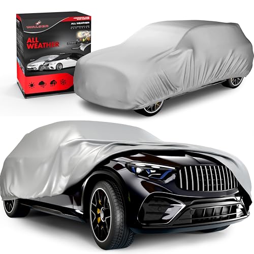WALSER Bâche Voiture/Housse de Protection Auto Extérieure All Weather Basic - 100% Imperméable et Résistante aux Intempéries, Protection UV, Neige et Poussière, Taille 8, Argent