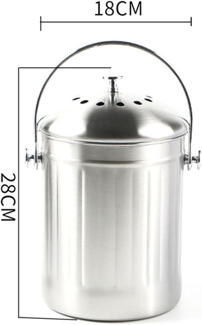YOXIER Stainless Steel Compost Bucket Stainless Steel Kitchen Compost Bin Odorless Large Capacity Waste Bucket with Tight-fitting Lid Sustainable Kitchen Waste Management Natural Fertilizer Productio