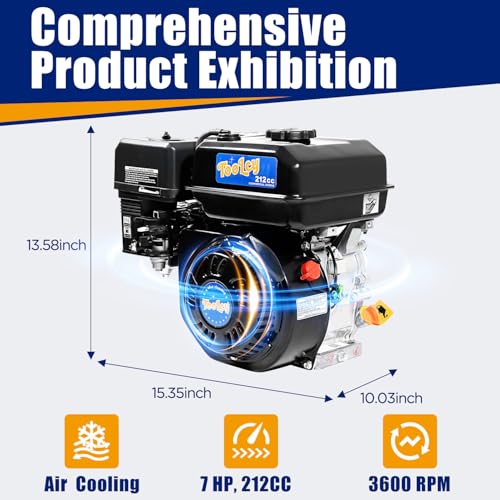 TOOLCY 212CC 7HP Gas Engine, 4 Stroke OHV Engine with Oil Sensor, Horizontal 3/4" Shaft, Replacement Gas Motor for Power Washer Pressure Washers, Easy Recoil/Electric Start - Image 5