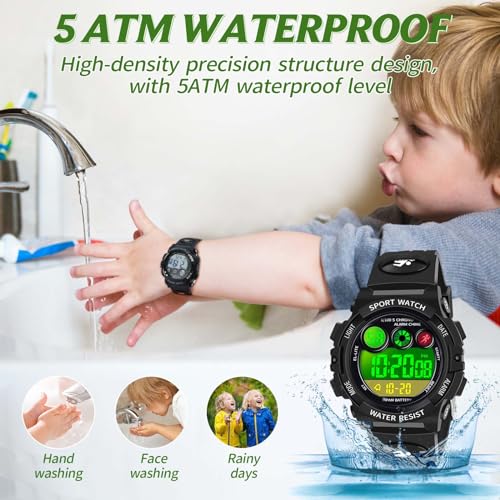 Image of Dayllon Kids Digital Watch,Boys Digital Outdoor Sport Waterproof Watch,with Calendar 12 /24H Alarm 7 Colorful Backlight Stopwatch Wristwatch for 3-15 Years Old