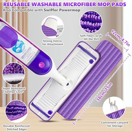 Wischer mit Sprühfunktion Sprühwischer - SEVENMAX Wischmopp Bodenwischer mit Sprühfunktion und 3 Mikrofaser Bezug 550ML Wassertank Spray Mop für Fliesen Laminat Parkett Holzböden Schnelle Reinigung – Bild 4