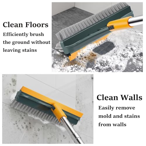 Image of 3-in-1 Bathroom Cleaning Brush with Wiper - Bathroom Cleaning Brush Long Handle 180 Rotate Toilet Brush Bathroom Tiles Cleaning, Wiper Floor for Kitchen Bathroom Cleaning