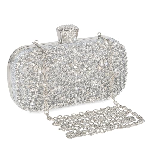 Image of DA BODAN Womens Sparkly Rhinestone Crystal Clutch Bag Glitter Sequin Bridal Purse Evening Handbag for Wedding Party Prom