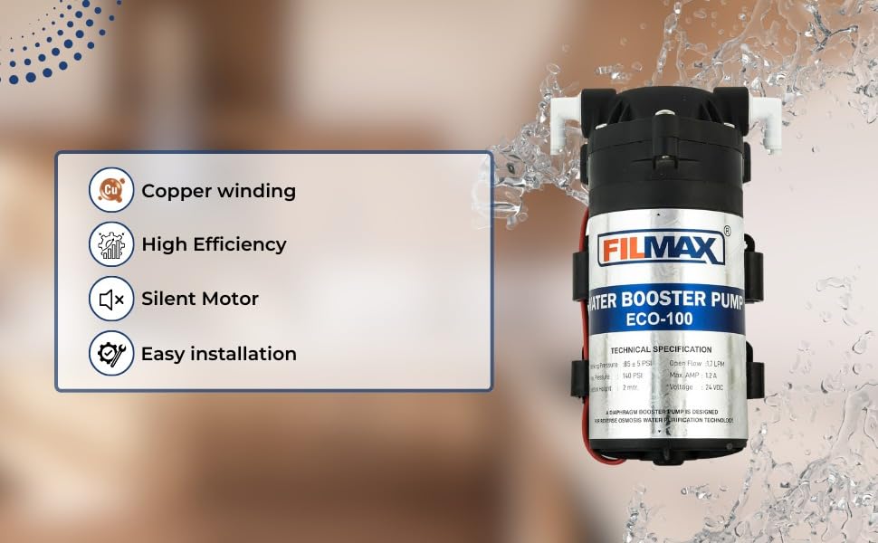 Image of RO Booster Pump Motor 100 GPD - Heavy Duty Diaphragm Motor with 24V DC 2 Amp SMPS Power Supply, 100% Copper Winding, Suitable for All Water Purifiers - Diaphragm Booster Pump