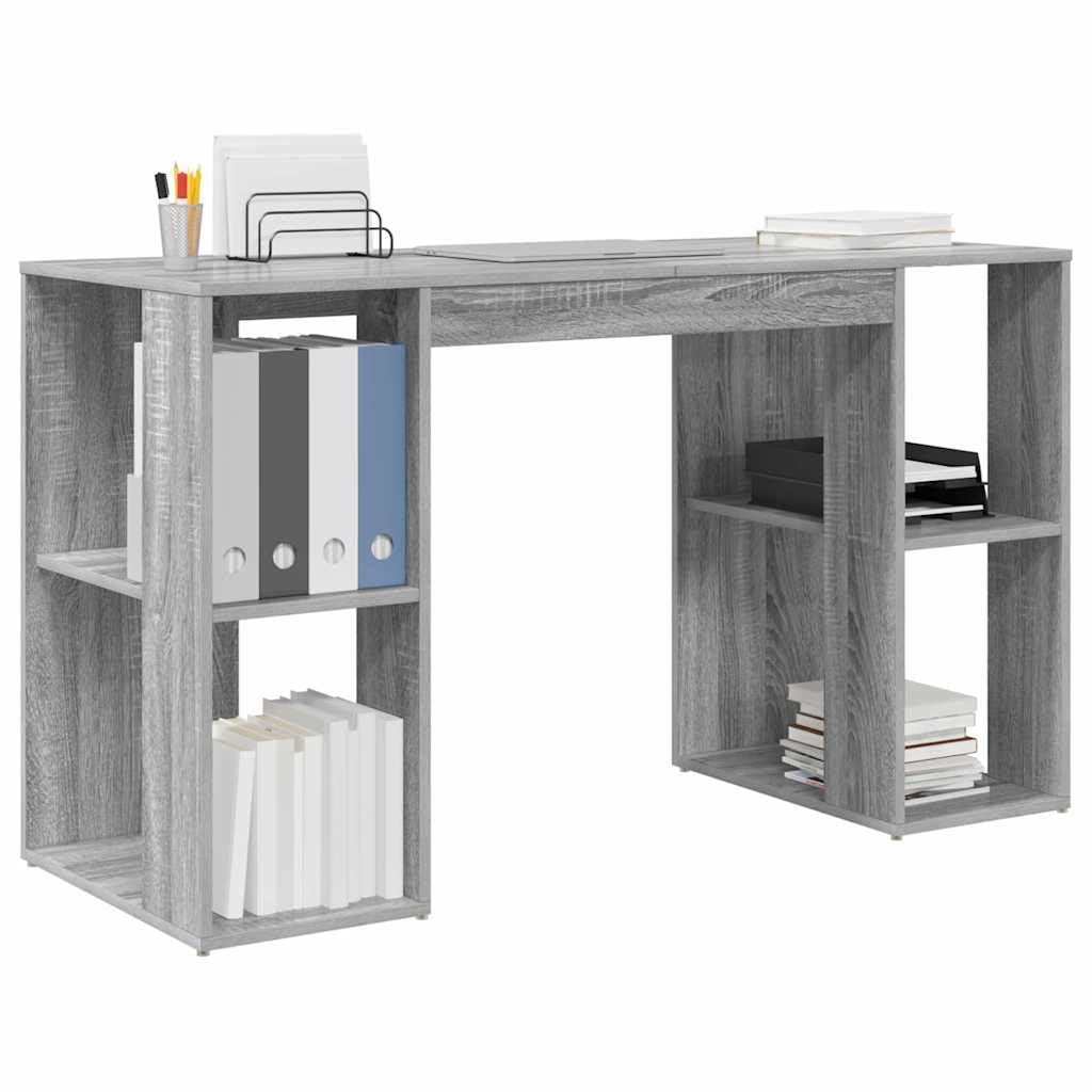 Scrivania in legno ingegnerizzato grigio sonoma 130 x 50,5 x 75 cm con ripiano e cassetto, tavolo da lavoro per ufficio casa studio, postazione computer gaming salvaspazio per smartworking