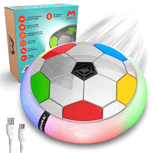 Image of Mirana 3-Mode Rechargeable Hover Football for Kids | Indoor Electric Air Football with LED Lights | Birthday Gift for Boys | BIS Certified | Made in India | Silver