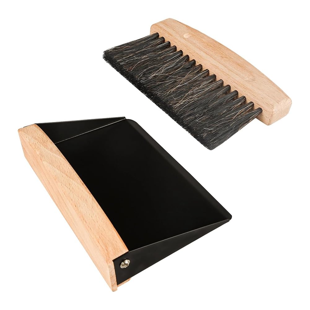 CTRLZS Small Dust Pan and Brush Set Wooden Mini Brush with Dustpan for Home Desktop, Sofa Black