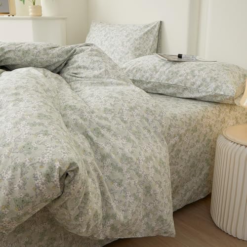 Image of LifeTB Green Floral Comforter Set Twin XL Cottagecore Botanical Bedding Set | Cute Coquette Flowers Bedding Comforter for All Seasons Vintage Floral Lightweight Comforter with 2 Pillowcases