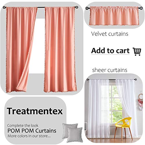 Treatmentex Pom-Pom Sheer Curtains For Living Room, 84 Inch Long Yellow Curtain Drapes For Kids Room 2 Panels Rod Pocket #TOP6