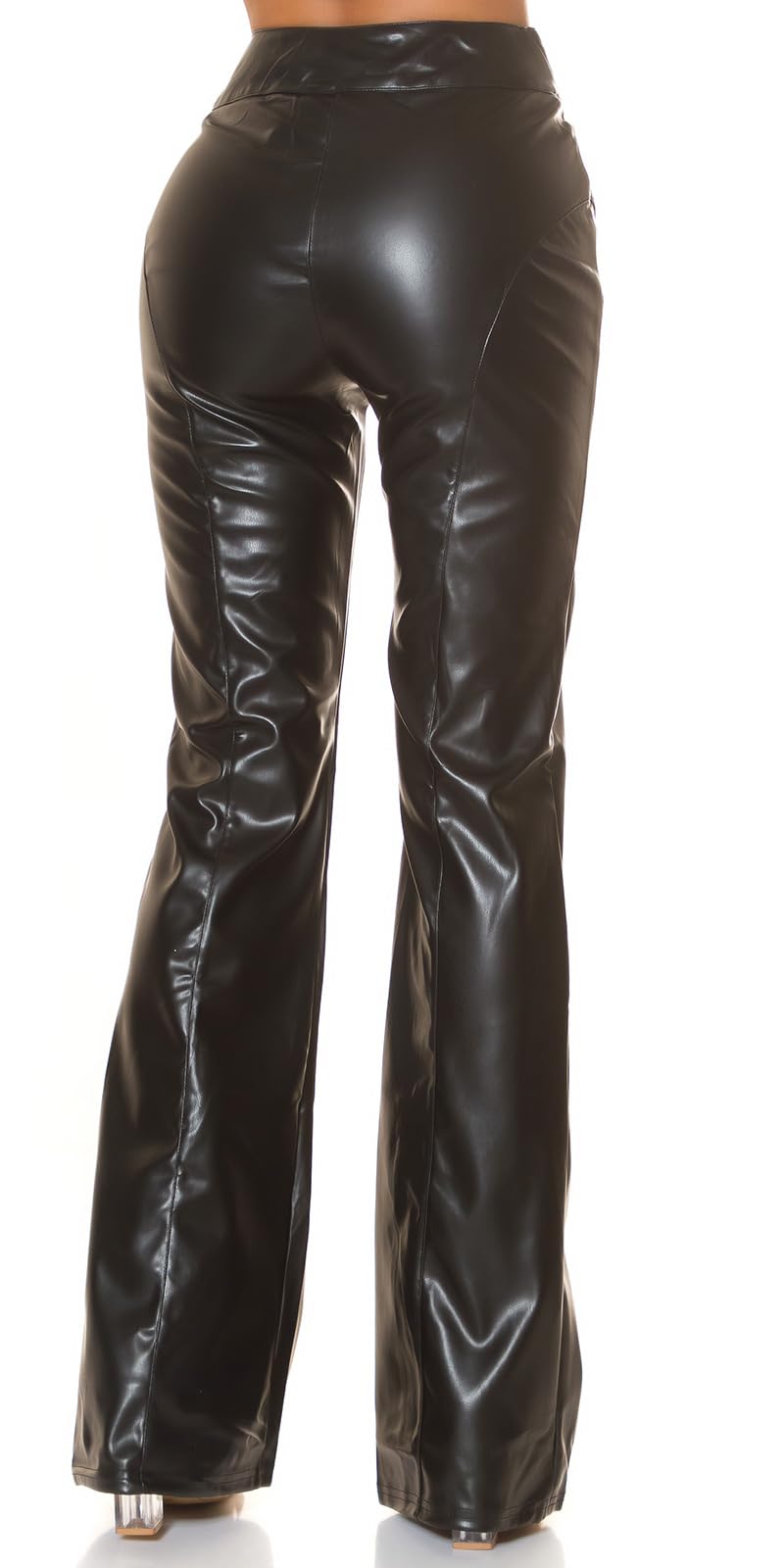 Pantalon taille haute pour femme en cuir synthétique avec ceinture décorative et boucle