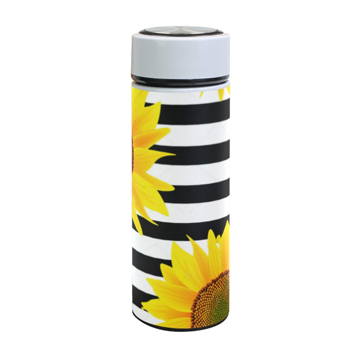 SLHFPX Insulated Water Bottle Sunflowers Stripes Stainless Steel Vacuum Thermos Cup Leak Proof Metal Insulated Travel Coffee Mug Sports Flask 17 oz for Women Men Kids Boys Girls