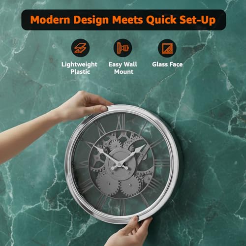 Image of Amazon Basics Plastic Wall Clock with Chrome Finish, Skeleton Dial Design, Lightweight & Durable, 30.5 cm Diameter x 4.3 cm Width, Ideal for Indoor Decor - Silver