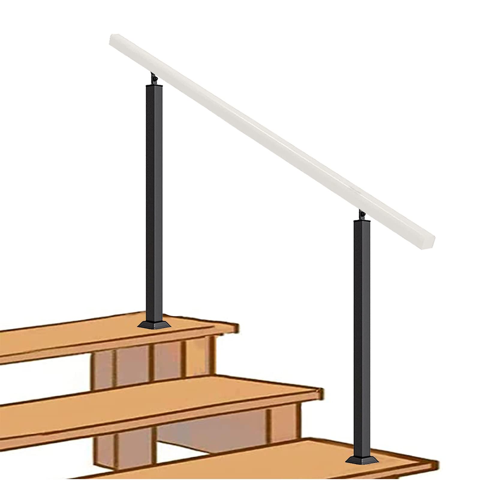 Handrail For Stairs - Complete Kit, Black Wrought Iron 1 2 3 4 5 6