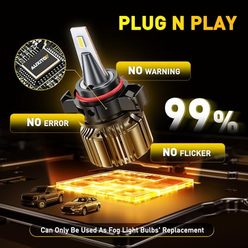 Image of AUXITO 2504 /PSX24W LED Fog Light Bulbs 18000LM, 1000% Brighter 6500K 12276 Fog Lights, 1:1 OEM Replacement for Cars Trucks SUVs, 3-Minute Installation, IP68 Waterproof, Pack of 2