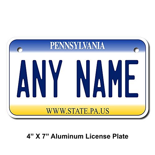 TEAMLOGO Personalized Pennsylvania License Plate - Sizes for Kid's Bikes, Cars, Trucks, Cart, Key Rings Version 1 (4 X 7 Aluminum License Plate)