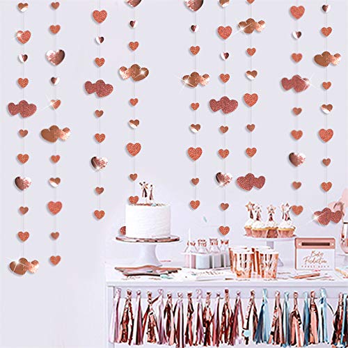 Image of Valentines Day Party Decorations Rose Gold Heart Garland Hanging Paper Love Heart Streamer Banner for Anniversary Mothers Day Bachelorette Engagement Wedding Bridal Shower Birthday Hen Party Supplies