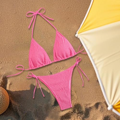 Bikini triangle en polyester avec cordon ajustable rose taille M - 6