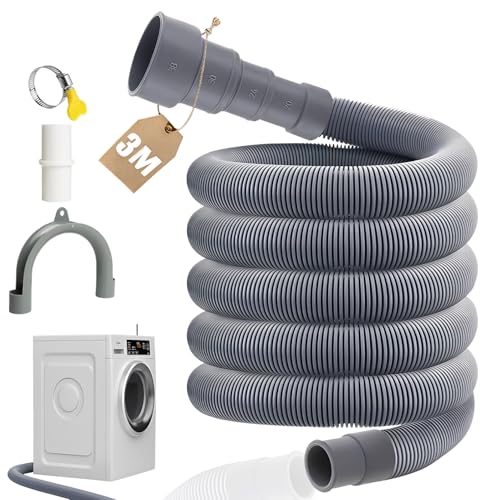 XEIYEI Ablaufschlauch Waschmaschine 3M Universal Waschmaschinenschlauch Abwasserschlauch Verlängerung Set 4 Schnittstellengrößen für Waschmaschinen Spülmaschine Wohnmobil