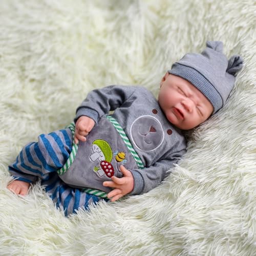 17 Zoll lebensechte Reborn-Babypuppe – 6,3 Pfund schwere Ganzkörper-Silikon-Babypuppen, realistisches stirnrunzelndes schlafendes Neugeborenes für Kleinkinder – Bild 4
