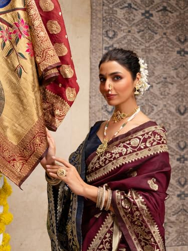 Image of SIRIL Women's Paithani jacquard Silk Saree |Chandrakor Paithani jacquard Saree With Unstitched Blouse Piece