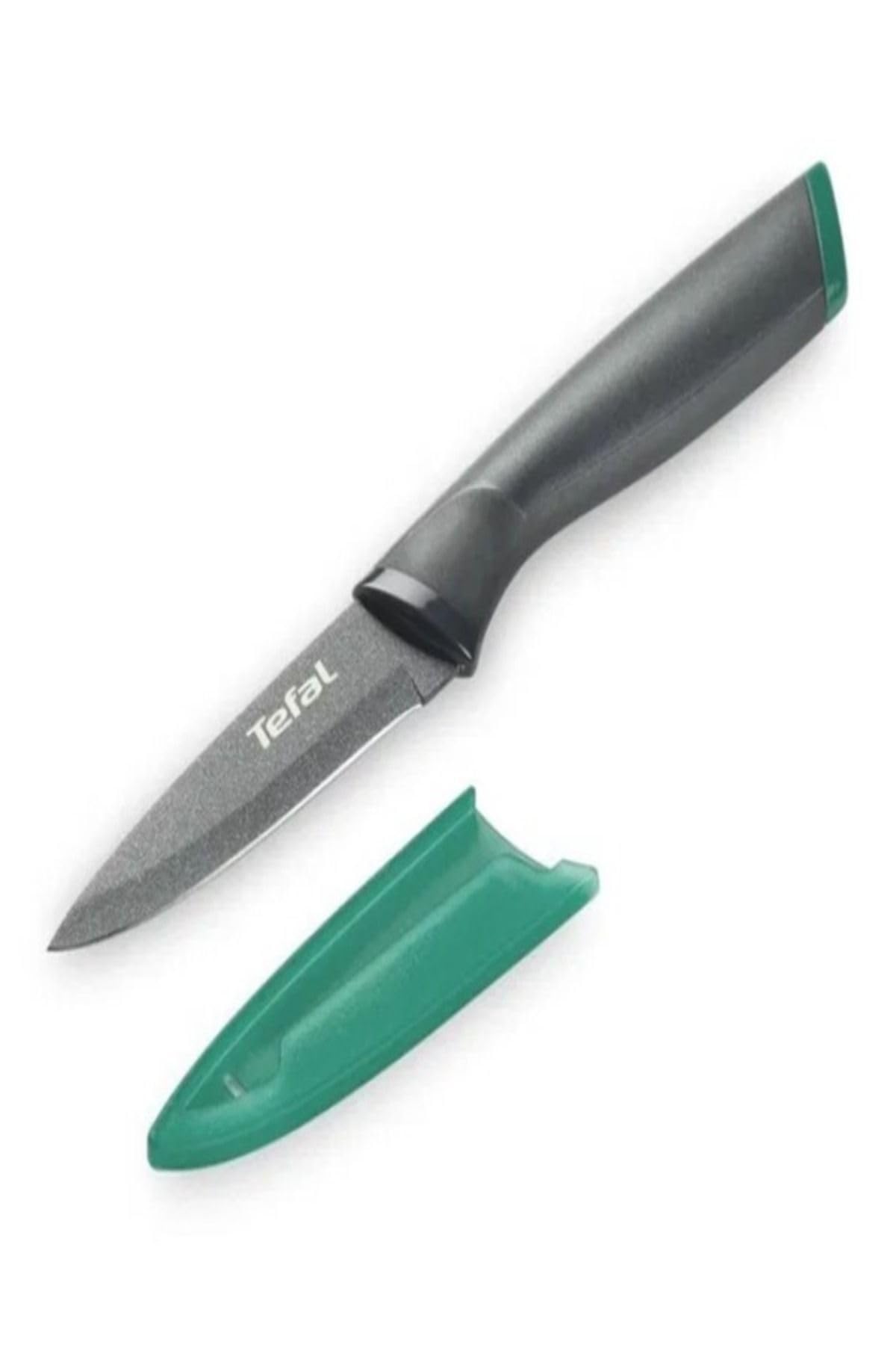 Tefal Fresh Kitchen 9 cm Paring Knife With Cover, Grey/Green, Stainless Steel/Plastic, K1220604