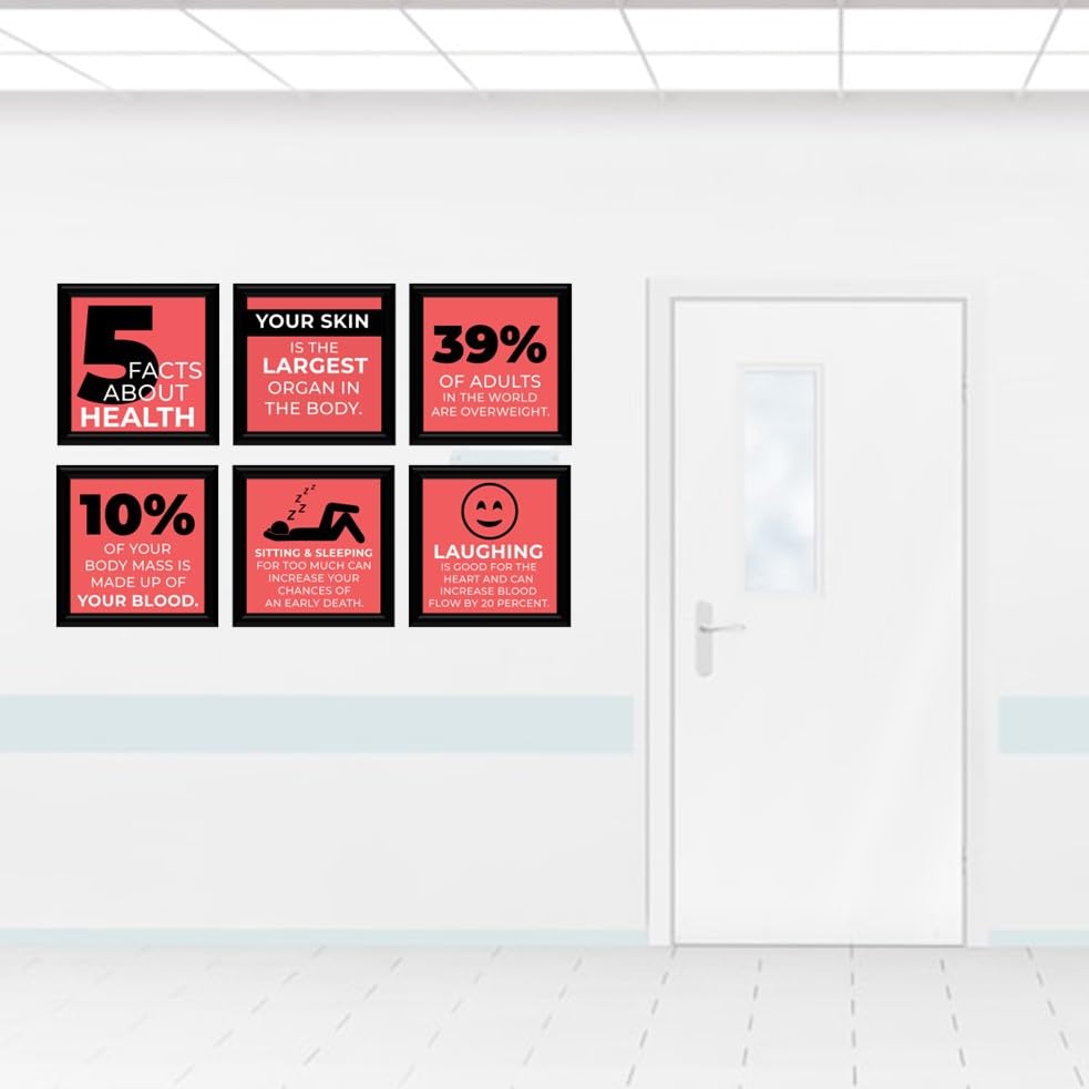 Image of JABSY Doctor Hospital Health Facts Medical Physiotherapy Dentist Wall Decor Poster Framed Gift (7 Inch Square Frame - Set of 6) (Facts) (Facts-Red)