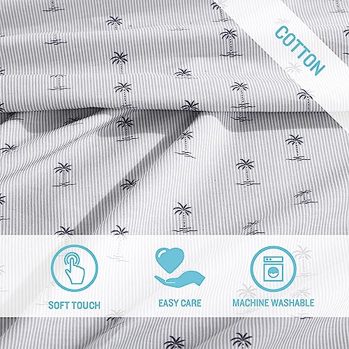 Image of Tommy Bahama - Queen Sheet Set, Cotton Percale Bedding Set, Crisp & Cool, Stylish Bedding Set (Kew Palms Grey, Queen)