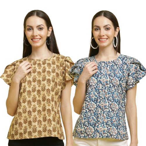 Image of Pinkmint Combo Top's for Women Stylish Ruffle Trim Petal Sleeve Tops (Pack of 2)