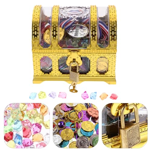 Cofre del tesoro pirata seguro y resistente con monedas decorativas 6